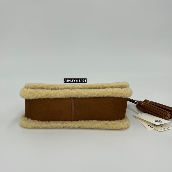 Tory Burch Thea Shearling Flap Crossbody In Moose Brown - Picture 6 of 9